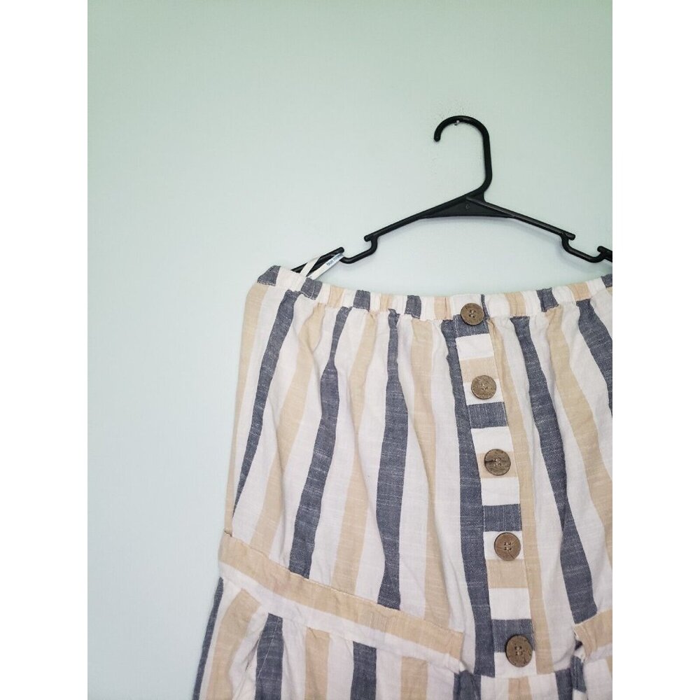 Blue Island Womens Sz L Jumpsuit Strapless Stripe Button Front Drawstring Tie - Picture 4 of 5